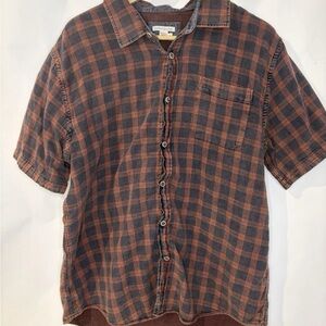 Carbon 2 Cobalt Mens L Soft Plaid Short Sleeve Button Up Casual Shirt Comfort